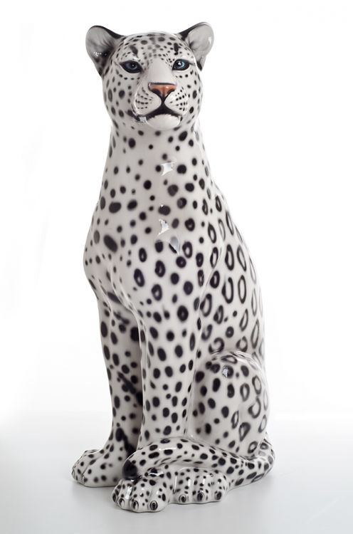 STATUE LEOPARDO BIANCO E NERO IN CERAMICA CM. 90 -ANIMALI-